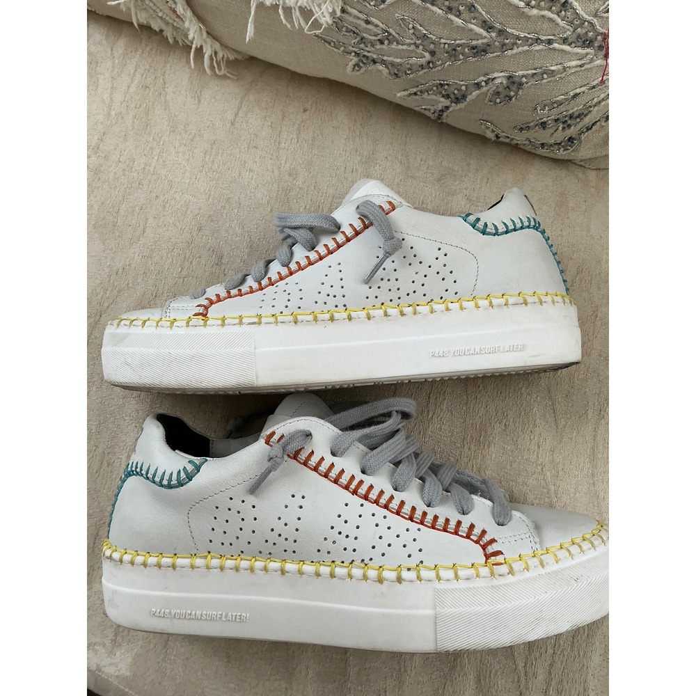 P448 Thea Low Top Leather Trainers   6/ 36 Whip Stitch WHITE multi - Picture 10 of 13